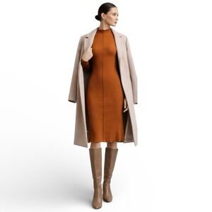 Minimalist Ribbed Knit Midi Dress | Mock Neck Rust Bodycon | Culture Code Small